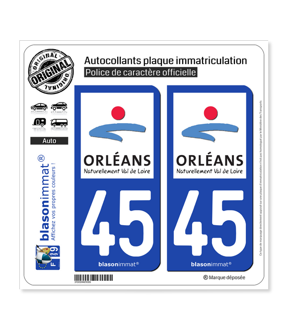 45 Orléans - Agglo | Autocollant plaque immatriculation