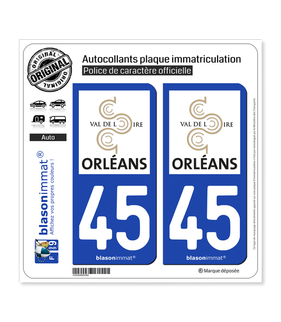 45 Orléans - Tourisme | Autocollant plaque immatriculation