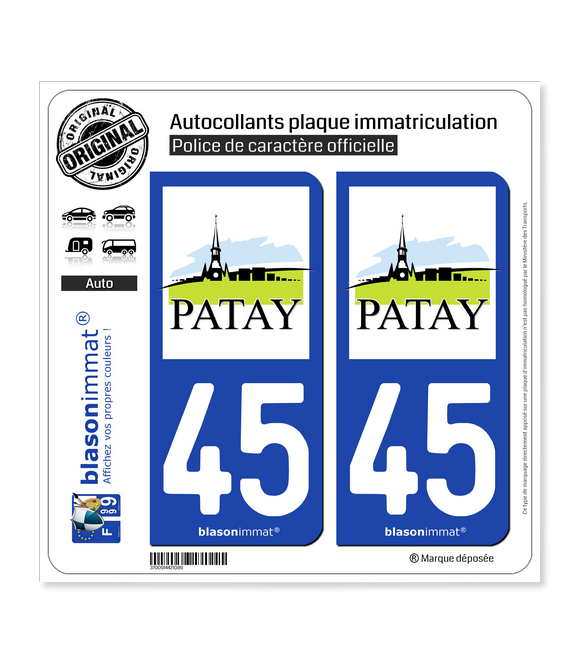 45 Patay - Commune | Autocollant plaque immatriculation