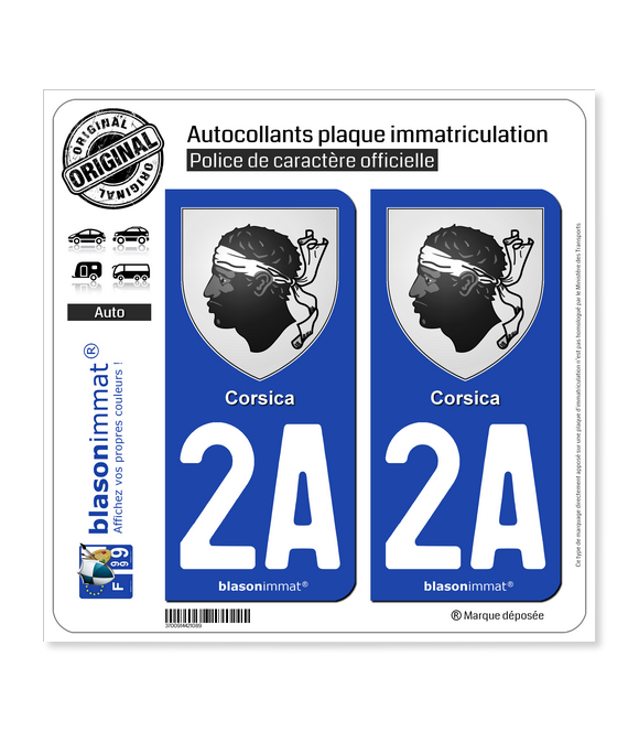 2A Corsica - Armoiries | Autocollant plaque immatriculation