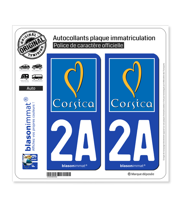 2A Corsica - Tourisme | Autocollant plaque immatriculation
