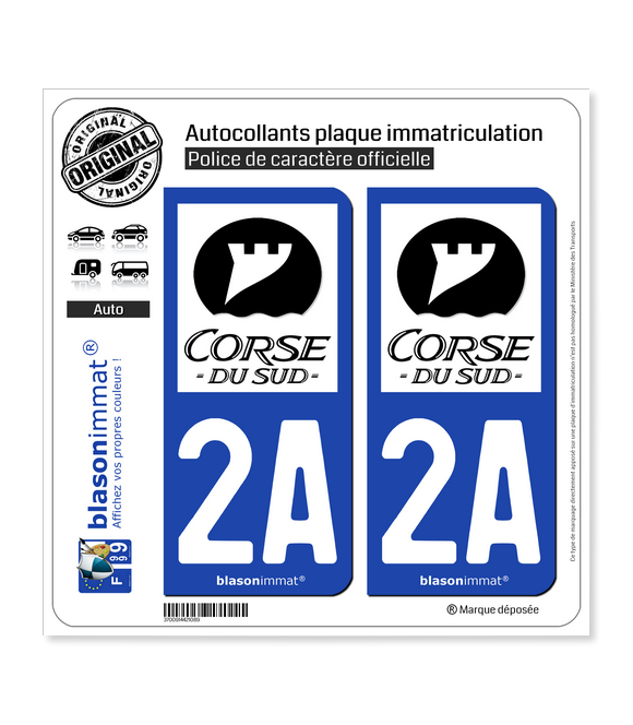 2A Corse du Sud - Département N&B | Autocollant plaque immatriculation