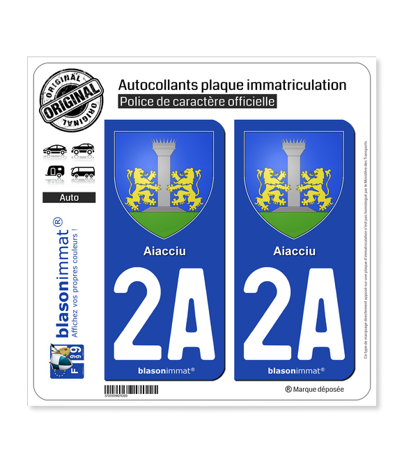 2A Aiacciu - Armoiries | Autocollant plaque immatriculation