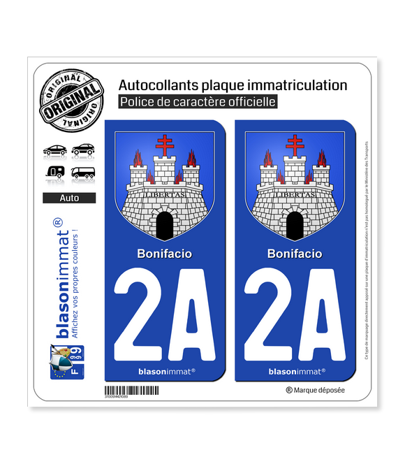 2A Bonifacio 2 Stickers autocollant plaque immatriculation Armoiries 