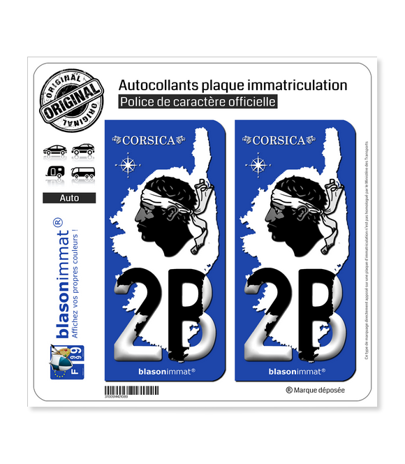 2B Corsica - Carte | Autocollant plaque immatriculation