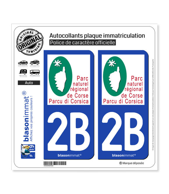 2B Corsica - Parc Naturel Régional  | Autocollant plaque immatriculation