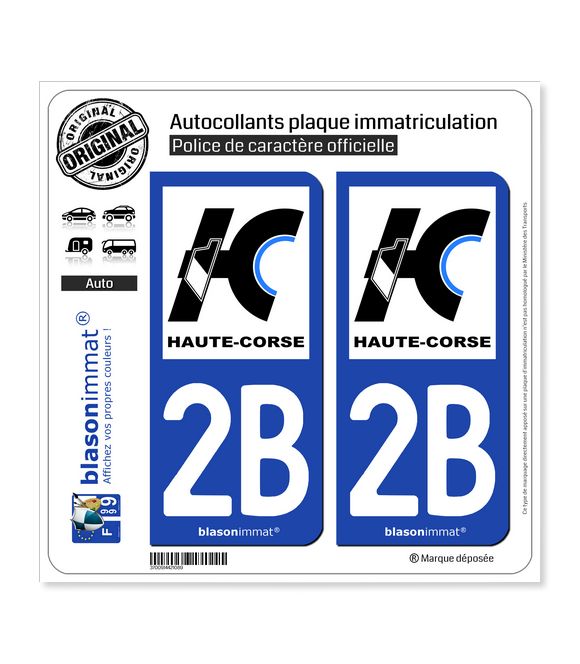 2B Haute-Corse - Département | Autocollant plaque immatriculation