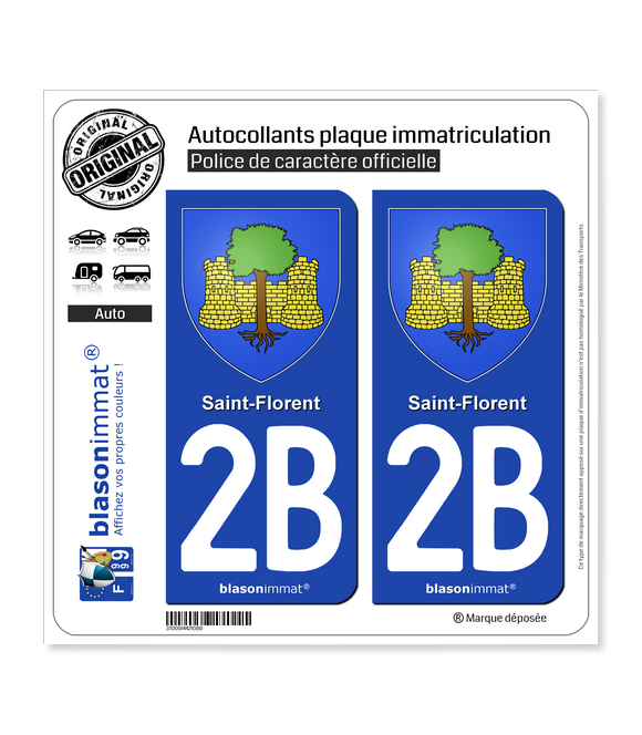 2B Saint-Florent - Armoiries | Autocollant plaque immatriculation