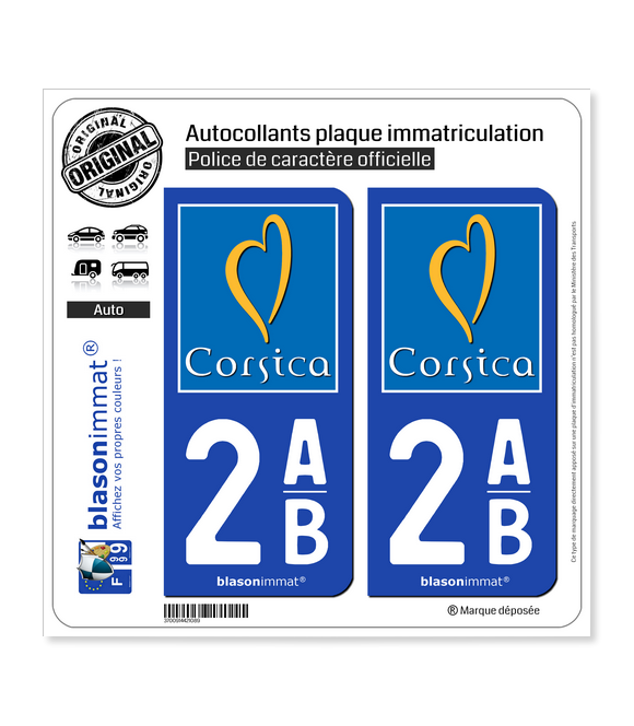 2AB Corsica - Tourisme | Autocollant plaque immatriculation