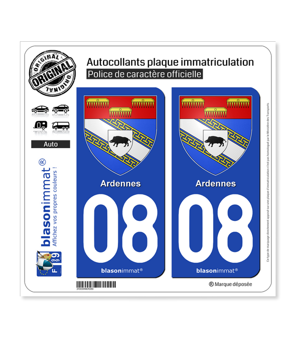 08 Ardennes - Armoiries | Autocollant plaque immatriculation