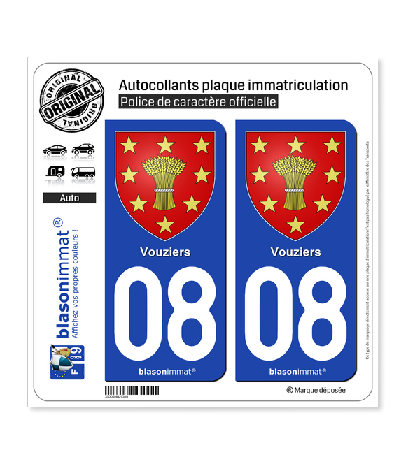 08 Vouziers - Armoiries | Autocollant plaque immatriculation