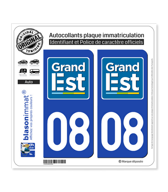 08 Grand Est - LogoType | Autocollant plaque immatriculation