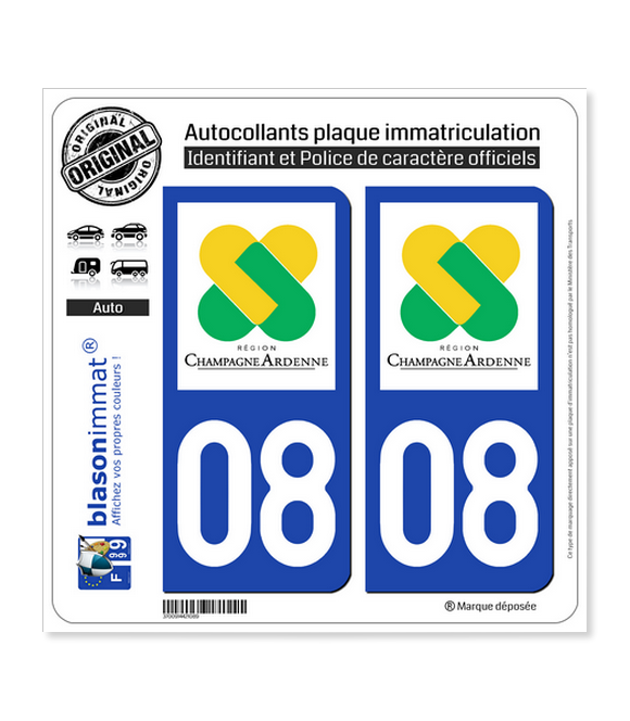 08 Champagne-Ardenne - LogoType | Autocollant plaque immatriculation