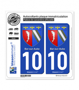 10 Bar-sur-Aube - Armoiries | Autocollant plaque immatriculation