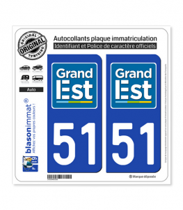 51 Grand Est - LogoType | Autocollant plaque immatriculation