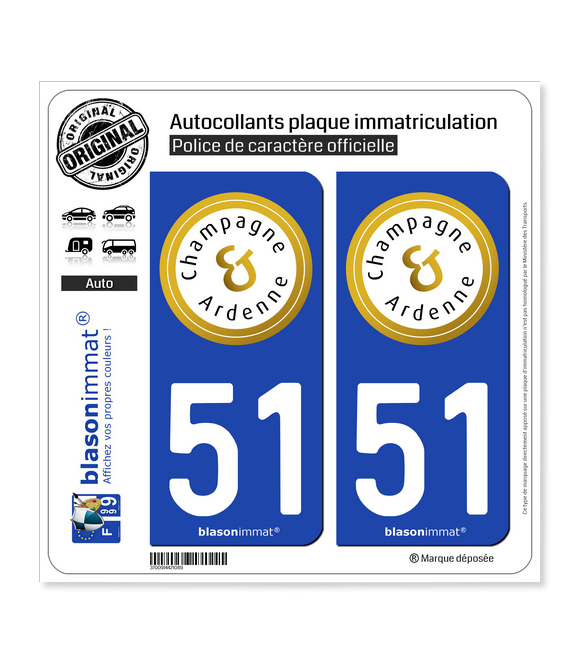 51 Champagne-Ardenne - Tourisme | Autocollant plaque immatriculation