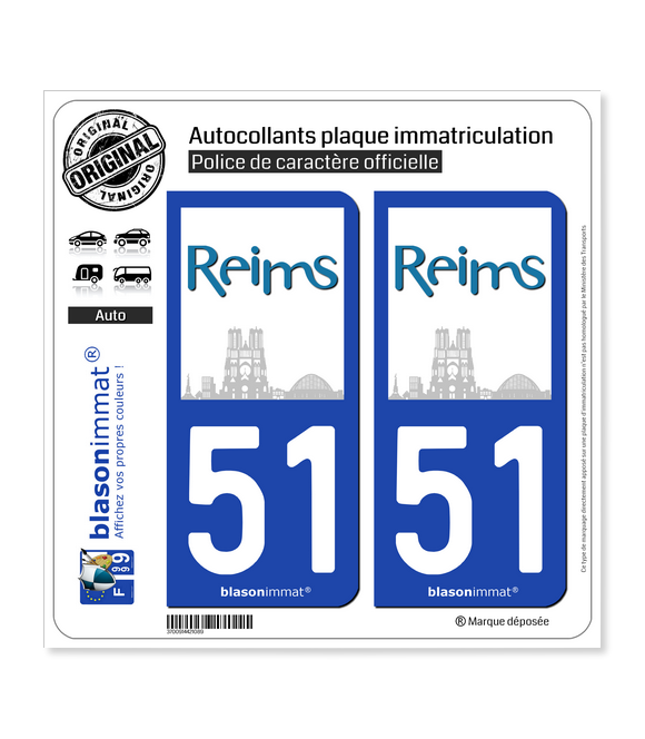 51 Reims - Ville | Autocollant plaque immatriculation