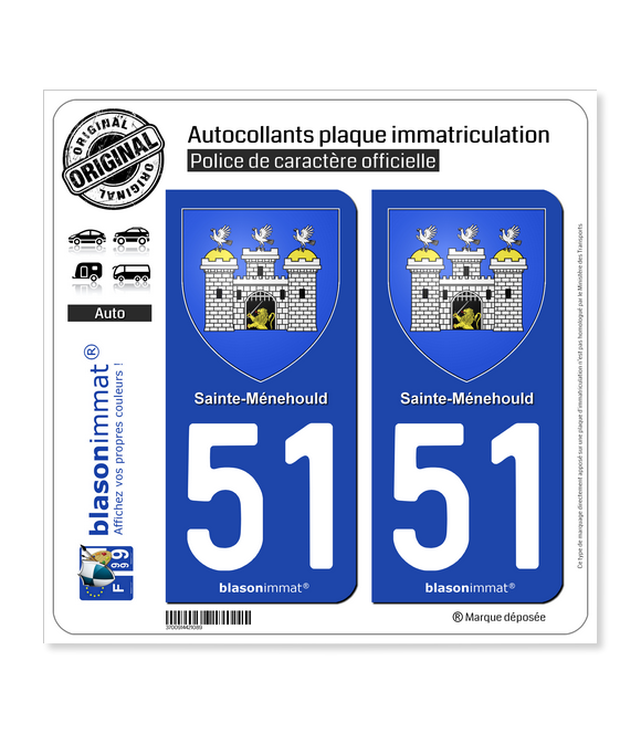 51 Sainte-Ménehould - Armoiries | Autocollant plaque immatriculation