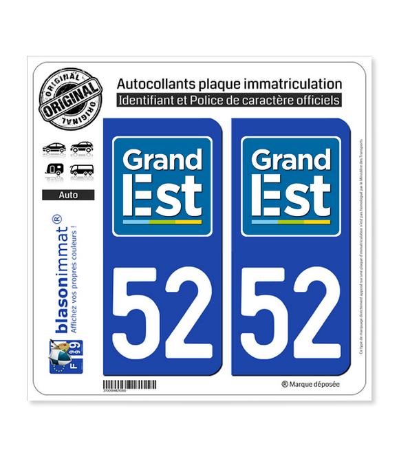 52 Grand Est - LogoType | Autocollant plaque immatriculation