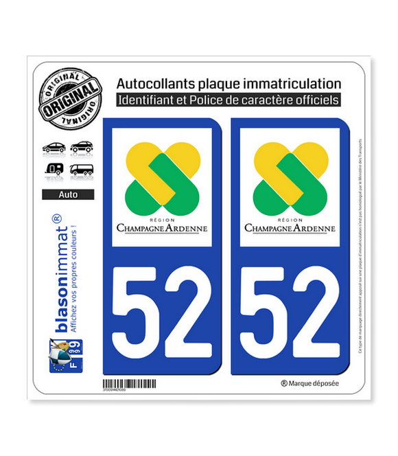 52 Champagne-Ardenne - LogoType | Autocollant plaque immatriculation