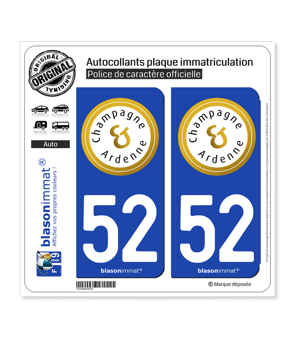 52 Champagne-Ardenne - Tourisme | Autocollant plaque immatriculation