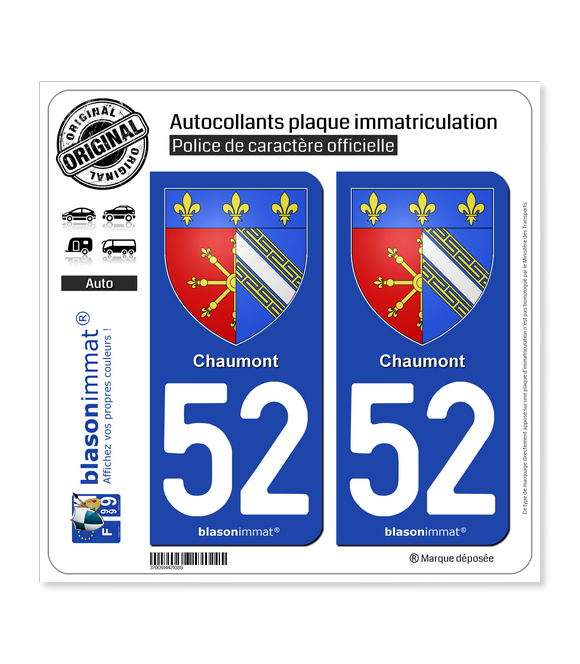 52 Chaumont - Armoiries | Autocollant plaque immatriculation