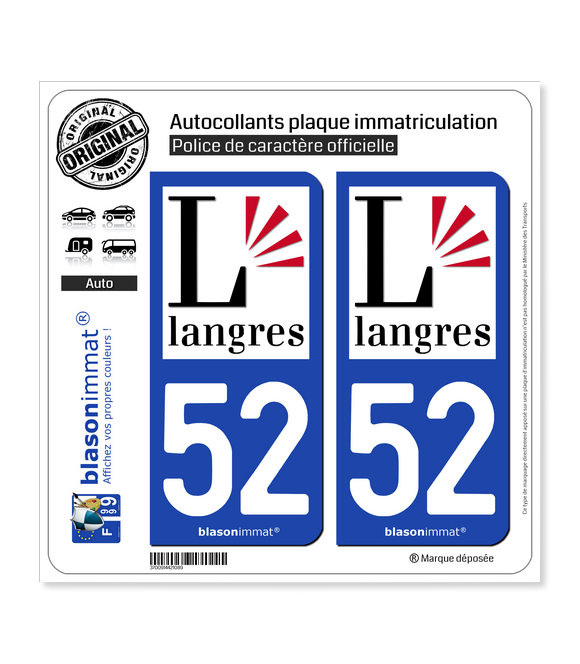 52 Langres - Ville | Autocollant plaque immatriculation