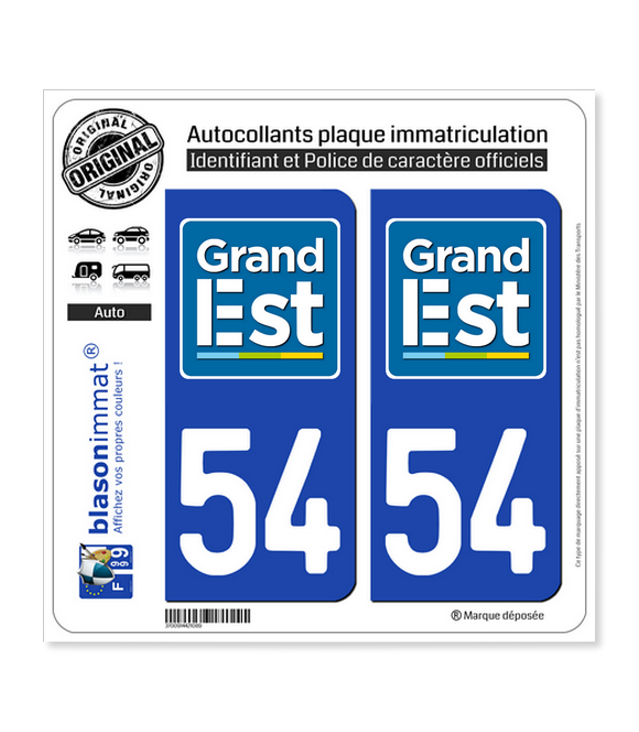 54 Grand Est - LogoType | Autocollant plaque immatriculation