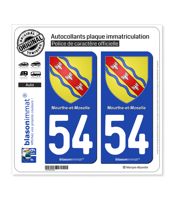 54 Meurthe-et-Moselle - Armoiries | Autocollant plaque immatriculation