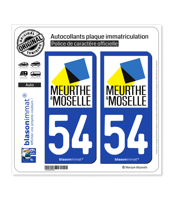 54 Meurthe-et-Moselle - Département | Autocollant plaque immatriculation