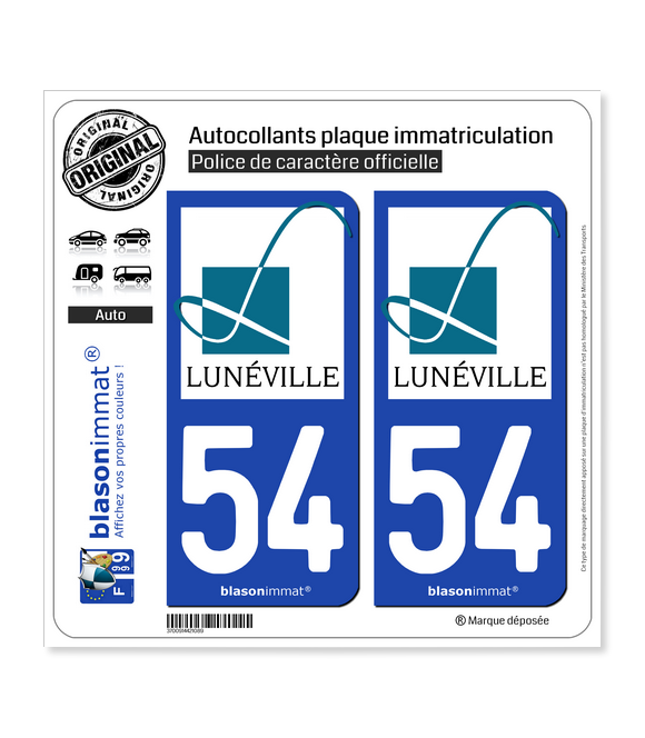 54 Lunéville - Ville | Autocollant plaque immatriculation