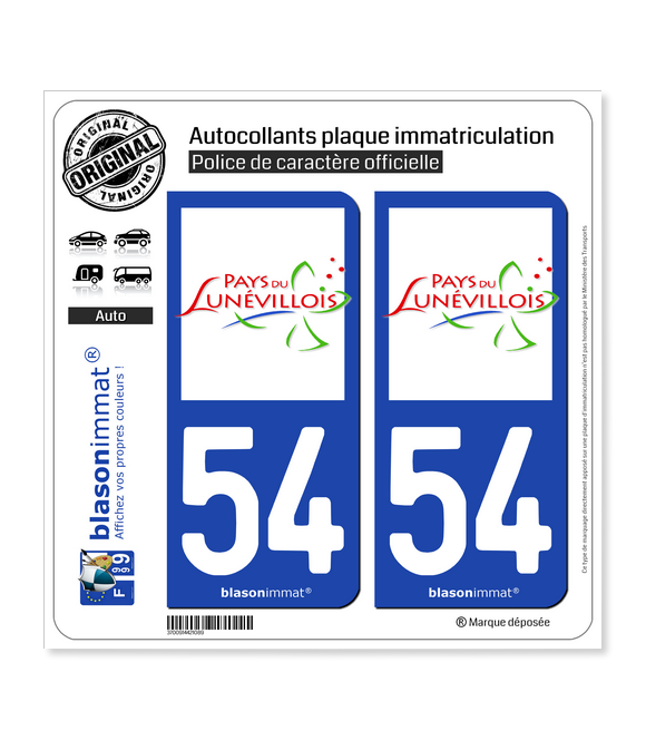 54 Lunéville - Pays | Autocollant plaque immatriculation