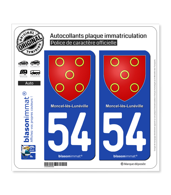 54 Moncel-lès-Lunéville - Armoiries | Autocollant plaque immatriculation