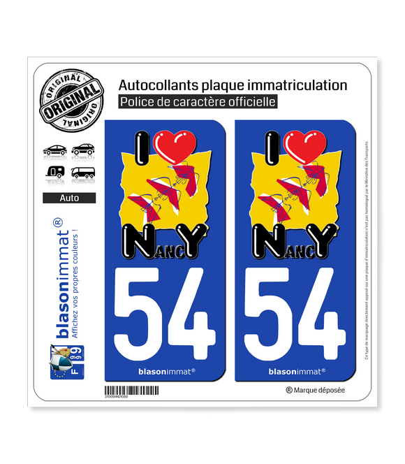54 Nancy - Love | Autocollant plaque immatriculation