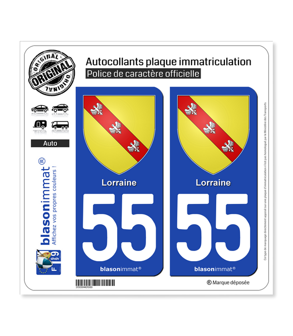 55 Lorraine - Armoiries | Autocollant plaque immatriculation