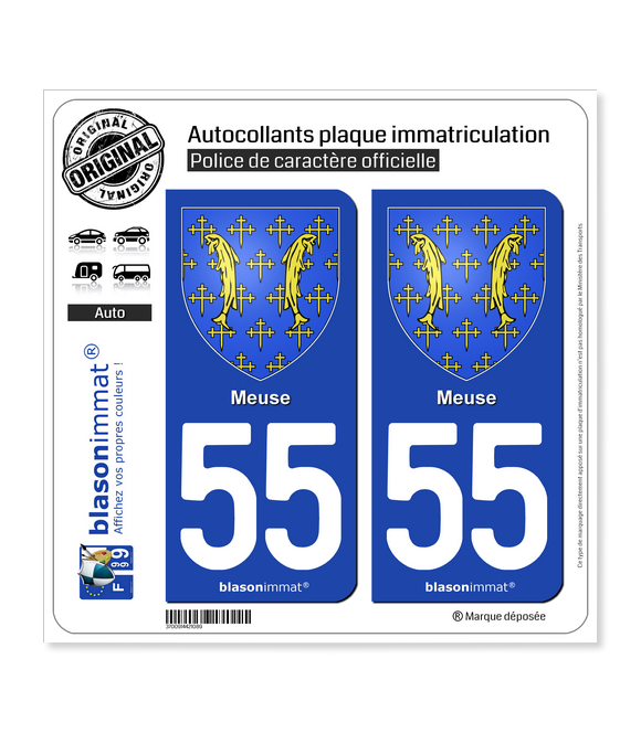 55 Meuse - Armoiries | Autocollant plaque immatriculation