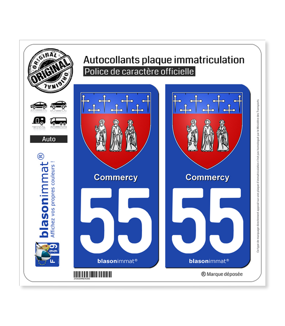 55 Commercy - Armoiries | Autocollant plaque immatriculation