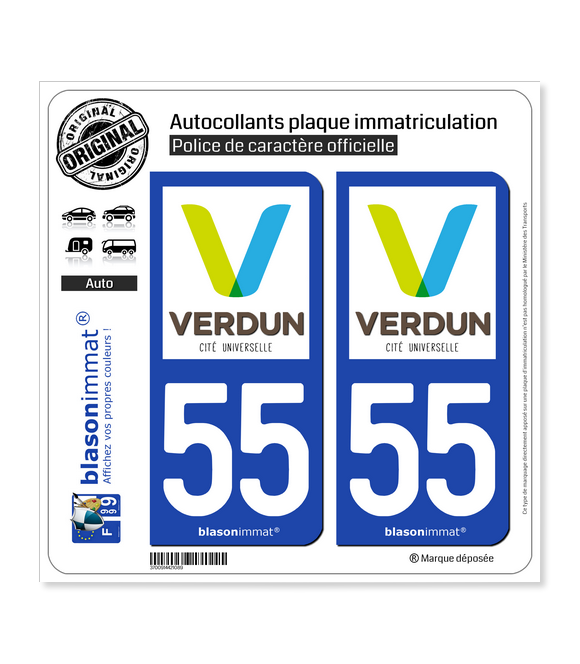 55 Verdun - Ville | Autocollant plaque immatriculation