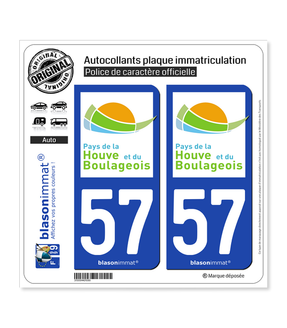 57 Boulay-Moselle - Pays | Autocollant plaque immatriculation (fond bleu)