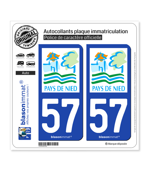 57 Pays de Nied| Autocollant plaque immatriculation (fond bleu)