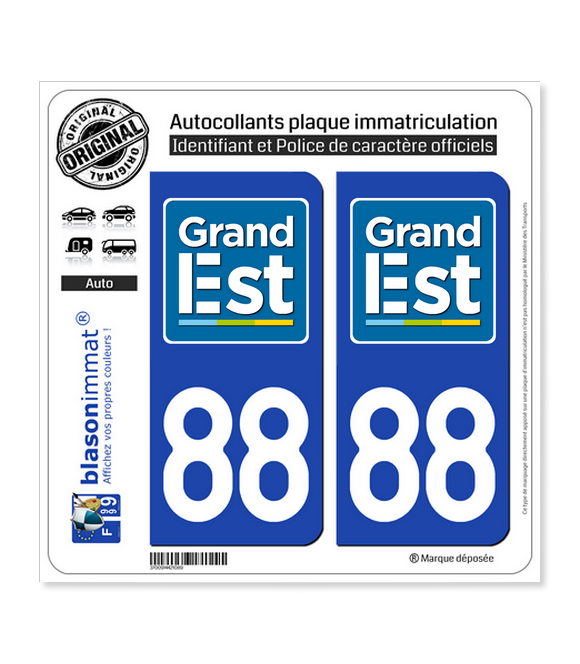 88 Grand Est - LogoType | Autocollant plaque immatriculation