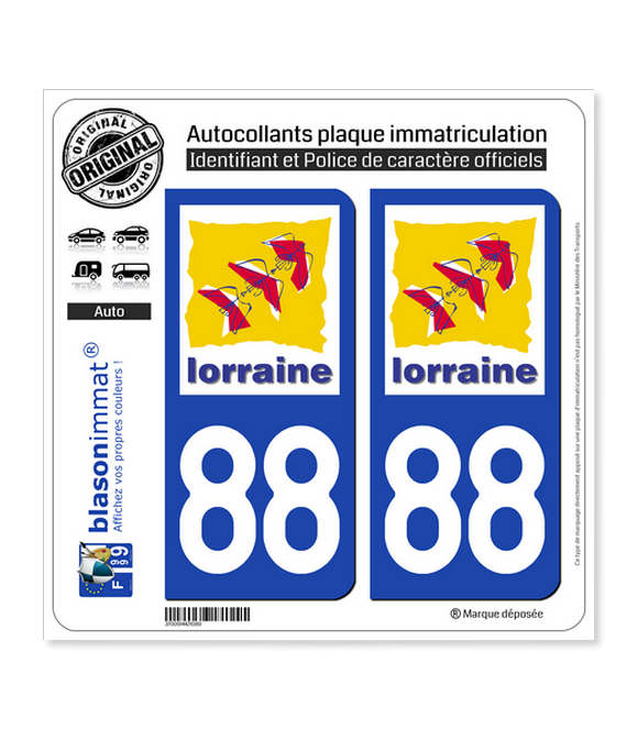 88 Lorraine - LogoType | Autocollant plaque immatriculation