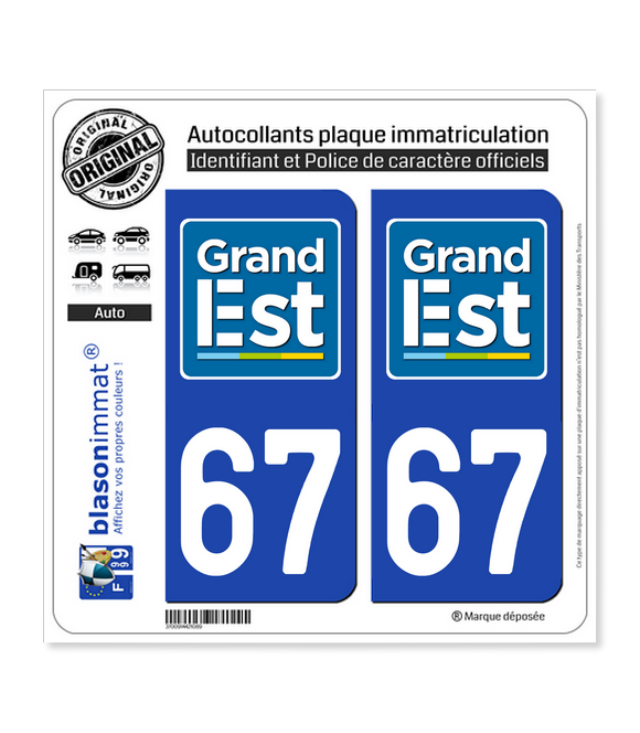 67 Grand Est - LogoType | Autocollant plaque immatriculation