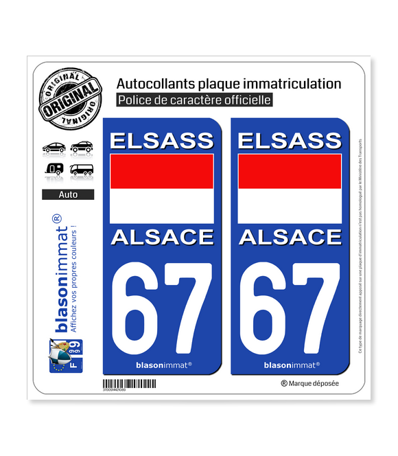 67 Alsace - Drapeau Historique | Autocollant plaque immatriculation