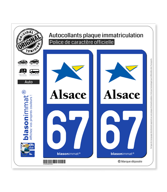 67 Alsace - Région | Autocollant plaque immatriculation