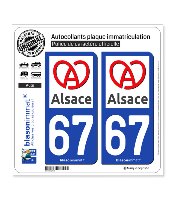 67 Alsace - Région II | Autocollant plaque immatriculation