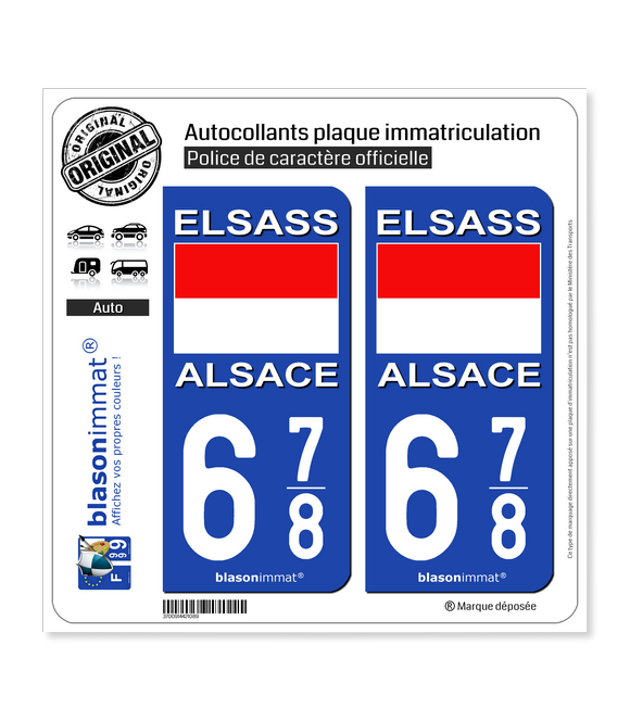 678 Alsace - Drapeau Historique | Autocollant plaque immatriculation