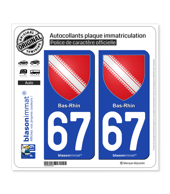 67 Bas-Rhin - Armoiries | Autocollant plaque immatriculation