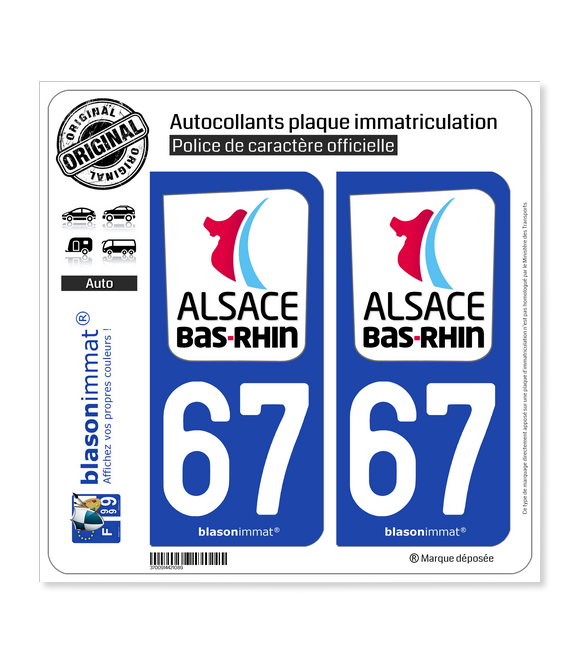 67 Bas-Rhin - Département | Autocollant plaque immatriculation
