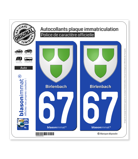 67 Birlenbach - Armoiries | Autocollant plaque immatriculation